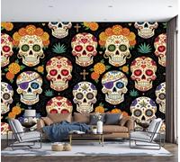 GSAEIMCT Papier Peint Panoramique Crâne De Souci Art Rétro Jaune-Vert 250X170Cm Poster Géant Mural 3D,Décoration Murale Premium,Pour Salon,Chambre Adulte,Chambre D'Enfants & Bureau