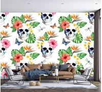 GSAEIMCT Papier Peint Panoramique Crâne Feuille Verte Plantes Tropicales Vert 250X170Cm Poster Géant Mural 3D,Décoration Murale Premium,Pour Salon,Chambre Adulte,Chambre D'Enfants & Bureau
