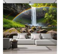 GSAEIMCT Papier Peint Panoramique Forest Waterfall 250X170Cm Décoration Murale Moderne,Tapisserie Décorative Pour Chambre Salon, Natural Landscape, Green