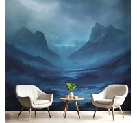 GSAEIMCT Papier Peint Panoramique Gris Bleu Montagnes Brumeuses 350X260Cm Revêtement Mural Dark Fantasy Poster Tableaux Photo Muraux Utilisé Pour Salon Chambre D'Enfant Décoration Murale