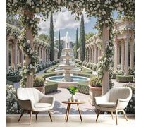 GSAEIMCT Papier Peint Panoramique Gris-Vert Statue De La Fontaine 3D Tapisserie Peinture Murale Interieur Architecture De Jardin Pour Chambre Salon À Coucher D'Enfant Maison Décoration,200X140Cm