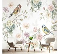 GSAEIMCT Papier Peint Panoramique Hand-Painted Flowers Birds 250X170Cm Décoration Murale Moderne,Tapisserie Décorative Pour Chambre Salon, Watercolor Plants, Pink Green