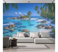 GSAEIMCT Papier Peint Panoramique Îles Maldives 300X210Cm Décoration Murale Moderne,Tapisserie Décorative Pour Chambre Salon,Paysages Tropicaux,Bleu
