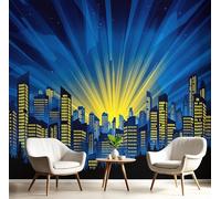 GSAEIMCT Papier Peint Panoramique Jaune Bleu Sunshine City 150X105Cm Revêtement Mural Paysage De Dessin Animé Poster Tableaux Photo Muraux Utilisé Pour Salon Chambre D'Enfant Décoration Murale