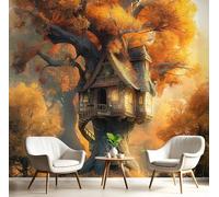 GSAEIMCT Papier Peint Panoramique Jaune Brunâtre Maison Du Chêne 150X105Cm Revêtement Mural Paysage Fantastique Poster Tableaux Photo Muraux Utilisé Pour Salon Chambre D'Enfant Décoration Murale
