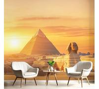 GSAEIMCT Papier Peint Panoramique Jaune Doré Pyramide Du Coucher Du Soleil 3D Tapisserie Peinture Murale Interieur Paysage Égyptien Pour Chambre Salon À Coucher D'Enfant Maison Décoration,350X260Cm