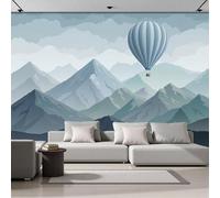 GSAEIMCT Papier Peint Panoramique Montgolfière De Montagne 450X300Cm Décoration Murale Moderne,Tapisserie Décorative Pour Chambre Salon,Illustrations Minimalistes,Gris-Bleu