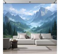 GSAEIMCT Papier Peint Panoramique Mountain Pine Forest 300X210Cm Décoration Murale Moderne,Tapisserie Décorative Pour Chambre Salon, Fantasy Scenery, Blue