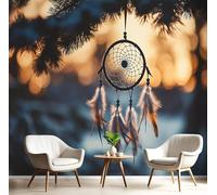 GSAEIMCT Papier Peint Panoramique Noir Jaune Attrape-Rêves Au Coucher Du Soleil 150X105Cm Revêtement Mural Paysage Personnalisé Poster Tableaux Photo Muraux Utilisé Pour Salon Chambre D'Enfant Murale