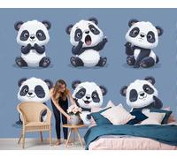 GSAEIMCT Papier Peint Panoramique Panda Mignon Photo Muraux Animaux Illustrés Pour Salon Chambre Enfant Chambre Décoration Murale Moderne Poster Tableaux,200X140Cm