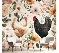 GSAEIMCT Papier Peint Panoramique Photographie Coq Fleuri Effet 3D Peinture Murale Interieur Soie 400X280Cm Aquarelle Pastorale Pour Salon Chambre À Coucher D'Enfant Maison Décoration Couleur Pastel