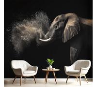 GSAEIMCT Papier Peint Panoramique Photographie Éléphant Éclaboussé Effet 3D Peinture Murale Interieur Soie 250X170Cm Animaux De Théâtre Pour Salon Chambre À Coucher D'Enfant Maison Décoration Noir