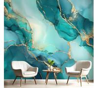 GSAEIMCT Papier Peint Panoramique Photographie Marbre Fissuré Effet 3D Peinture Murale Interieur Soie 350X260Cm Texture Abstraite Pour Salon Chambre À Coucher D'Enfant Maison Décoration Bleu-Vert