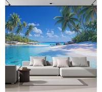 GSAEIMCT Papier Peint Panoramique Rocky Beach 450X300Cm Décoration Murale Moderne,Tapisserie Décorative Pour Chambre Salon, Summer Island, Blue