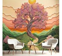 GSAEIMCT Papier Peint Panoramique Rose Orange Arbres À Fleurs 3D Tapisserie Peinture Murale Interieur Paysage De Rêve Pour Chambre Salon À Coucher D'Enfant Maison Décoration,400X280Cm