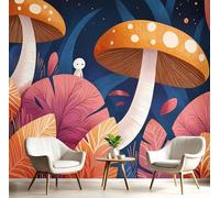 GSAEIMCT Papier Peint Panoramique Rose Orange Champignons À Feuilles 3D Tapisserie Peinture Murale Interieur Plantes Fantastiques Pour Chambre Salon À Coucher D'Enfant Maison Décoration,450X300Cm