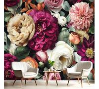 GSAEIMCT Papier Peint Panoramique Rouge Blanc Pivoine Rose 3D Murale Plantes À Fleurs Pour Décoration Chambre Salon Tv Canapé Thème Hôtel Luxe Couloir Fond Mur Peinture À La Maison,150X105Cm