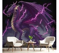 GSAEIMCT Papier Peint Panoramique Violet Dragon De Foudre 3D Tapisserie Peinture Murale Interieur Animaux Fantastiques Pour Chambre Salon À Coucher D'Enfant Maison Décoration,350X260Cm