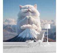 GSAEIMCT Papier Peint Photo Blanc Chat Du Mont Fuji Animaux Du Yoga Effet 3D Poster Tableaux Photo Muraux Utilisé Pour Salon Chambre Chambre D'Enfant Décoration Murale,400X280Cm