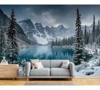 GSAEIMCT Papier Peint Photo Bleu Blanc Pins Du Lac Moraine Panoramique 3D Paysages Naturels Murale Salon Tv Fond Mur Chambre Salle À Manger Coucher Maison Décoration Intérieure,250X170Cm