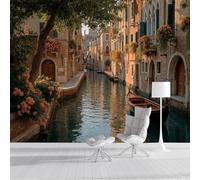 GSAEIMCT Papier Peint Photo Brun Architecture Vénitienne Paysage Fluvial Effet 3D Poster Tableaux Photo Muraux Utilisé Pour Salon Chambre Chambre D'Enfant Décoration Murale,300X210Cm