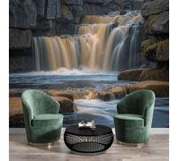 GSAEIMCT Papier Peint Photo Brun Cascade Rocheuse Panoramique 3D Paysages Du Yorkshire Du Nord Murale Salon Tv Fond Mur Chambre Salle À Manger Coucher Maison Décoration Intérieure,200X140Cm