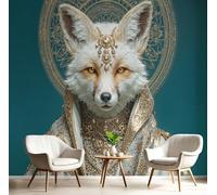 GSAEIMCT Papier Peint Photo Or Bleu Jewel Fox Animaux De La Mode Effet 3D Poster Tableaux Photo Muraux Utilisé Pour Salon Chambre Chambre D'Enfant Décoration Murale,350X260Cm