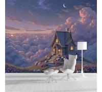 GSAEIMCT Papier Peint Photo Rose Chalet De La Mer Des Nuages Paysage De Ciel Étoilé Effet 3D Poster Tableaux Photo Muraux Utilisé Pour Salon Chambre Chambre D'Enfant Décoration Murale,450X300Cm