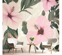 GSAEIMCT Papier Peint Photo Vert Crémeux Feuilles D'Hibiscus Plantes Tropicales Effet 3D Poster Tableaux Photo Muraux Utilisé Pour Salon Chambre Chambre D'Enfant Décoration Murale,300X210Cm