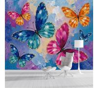 GSAEIMCT Papier Peint Rouge Bleu Papillons Volants Poster Tableaux Photo Mural Panoramique 3D Insectes Peints À L'Huile Pour Salon Meubles Chambre À Couche Couloir Décoration Murale,400X280Cm