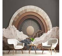 GSAEIMCT Papier Peint Soie Bohème Abstrait Montagnes Du Cercle Poster Tableaux Photo Muraux Utilisé Pour Salon Chambre Chambre D'Enfant Décoration Murale,400X280Cm