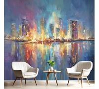 GSAEIMCT Papier Peint Soie Horizon De La Ville, Papier Peint Panoramique Impressionnisme Abstrait Pour Salon Chambre Bureau Couloir, Décoration Murale, 400X280Cm