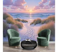 GSAEIMCT Papier Peint Soie Mural 3D Blanc-Vert Dunes Herbeuses 250X170Cm Muraux Poster Geant Tapisserie Photo Décoration Murale,Océan Au Crépuscule Salon Chambre Bureau Couloir Peinture Décor