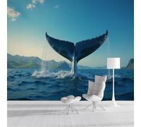 GSAEIMCT Papier Peint Soie Mural 3D Bleu Baleines Océaniques 200X140Cm Muraux Poster Geant Tapisserie Photo Décoration Murale,Animaux Naturels Salon Chambre Bureau Couloir Peinture Décor