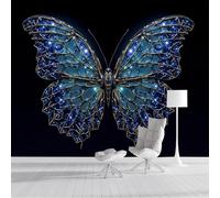 GSAEIMCT Papier Peint Soie Mural 3D Bleu-Vert Papillon Clignotant 350X260Cm Muraux Poster Geant Tapisserie Photo Décoration Murale,Insectes De La Mode Salon Chambre Bureau Couloir Peinture Décor