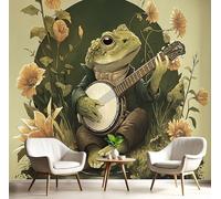 GSAEIMCT Papier Peint Soie Mural 3D Brun-Vert Crapaud Musical 350X260Cm Muraux Poster Geant Tapisserie Photo Décoration Murale,Illustrations Rétro Salon Chambre Bureau Couloir Peinture Décor
