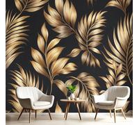 GSAEIMCT Papier Peint Soie Mural 3D L'Or Noir Feuilles De Mode 250X170Cm Muraux Poster Geant Tapisserie Photo Décoration Murale,Plantes Tropicales Salon Chambre Bureau Couloir Peinture Décor