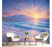 GSAEIMCT Papier Peint Soie Mural 3D Orange Sunset Beach 300X210Cm Muraux Poster Geant Tapisserie Photo Décoration Murale,Paysages Naturels Salon Chambre Bureau Couloir Peinture Décor