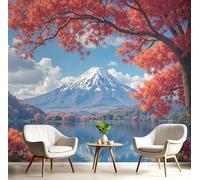 GSAEIMCT Papier Peint Soie Mural 3D Rouge Blanc Lacs Du Mont Fuji 200X140Cm Muraux Poster Geant Tapisserie Photo Décoration Murale,Paysages D'Automne Salon Chambre Bureau Couloir Peinture Décor