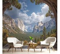 GSAEIMCT Papier Peint Soie Mural 3D Vert Blanc Vallée Du Tunnel 450X300Cm Muraux Poster Geant Tapisserie Photo Décoration Murale,Paysages Naturels Salon Chambre Bureau Couloir Peinture Décor