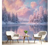 GSAEIMCT Papier Peint Soie Panoramique 3D Bleu Poudre Lac Vent Neige Poster Geant Mural Paysages D'Hiver Pour Salon Chambre Chambre Bureau Couloir Peinture Restaurant Décoration Murale 250X170Cm