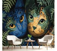 GSAEIMCT Papier Peint Soie Panoramique 3D Bleu-Vert Chat Dans L'Herbe Poster Geant Mural Animaux De Mattis Pour Salon Chambre Chambre Bureau Couloir Peinture Restaurant Décoration Murale 250X170Cm