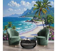 GSAEIMCT Papier Peint Soie Panoramique 3D Bleu-Vert Fleurs De Palmier Poster Geant Mural Paysages Hawaïens Pour Salon Chambre Bureau Couloir Peinture Restaurant Décoration Murale 400X280Cm