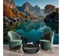 GSAEIMCT Papier Peint Soie Panoramique 3D Bleu-Vert Lacs Glaciaires Poster Geant Mural Paysages Naturels Pour Salon Chambre Bureau Couloir Peinture Restaurant Décoration Murale 450X300Cm
