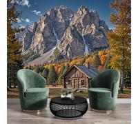 GSAEIMCT Papier Peint Soie Panoramique 3D Jaune-Vert Chalet De Montagne Poster Geant Mural Paysages Italiens Pour Salon Chambre Bureau Couloir Peinture Restaurant Décoration Murale 450X300Cm