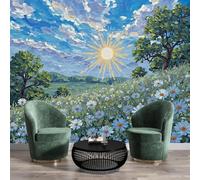 GSAEIMCT Papier Peint Soie Panoramique 3D Jaune-Vert Marguerite Du Soleil Poster Geant Mural Paysages Naturels Pour Salon Chambre Bureau Couloir Peinture Restaurant Décoration Murale 350X260Cm