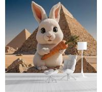 GSAEIMCT Papier Peint Soie Panoramique 3D Orange-Blanc Lapin Pyramide Poster Geant Mural Animaux Égyptiens Pour Salon Chambre Chambre Bureau Couloir Peinture Restaurant Décoration Murale 400X280Cm