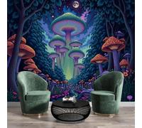 GSAEIMCT Papier Peint Soie Panoramique 3D Orange-Vert Forêt De Champignons Poster Geant Mural Paysage Psychédélique Pour Salon Chambre Bureau Couloir Peinture Restaurant Décoration Murale 350X260Cm