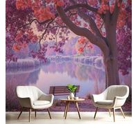 GSAEIMCT Papier Peint Soie Panoramique 3D Rose-Violet Banc Du Lac Poster Geant Mural Paysages De Rêve Pour Salon Chambre Chambre Bureau Couloir Peinture Restaurant Décoration Murale 350X260Cm