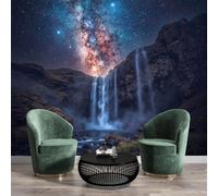 GSAEIMCT Papier Peint Soie Panoramique 3D Vert Cascade D'Islande Poster Geant Mural Photographie Réaliste Pour Salon Chambre Bureau Couloir Peinture Restaurant Décoration Murale 350X260Cm